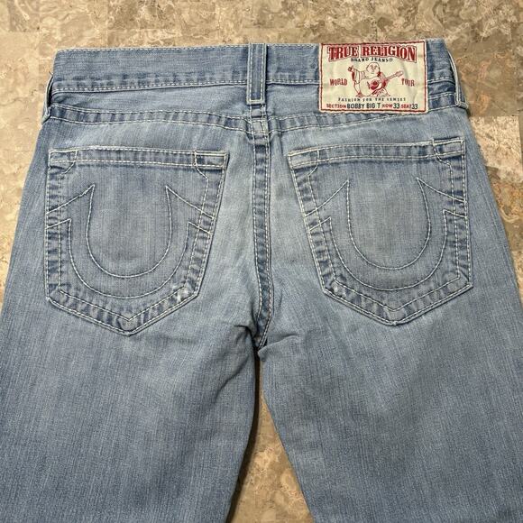 True Religion Jeans Mens 33 (Fits 35x29) Blue Bobby Big T Contrast Stitch - Picture 1 of 16